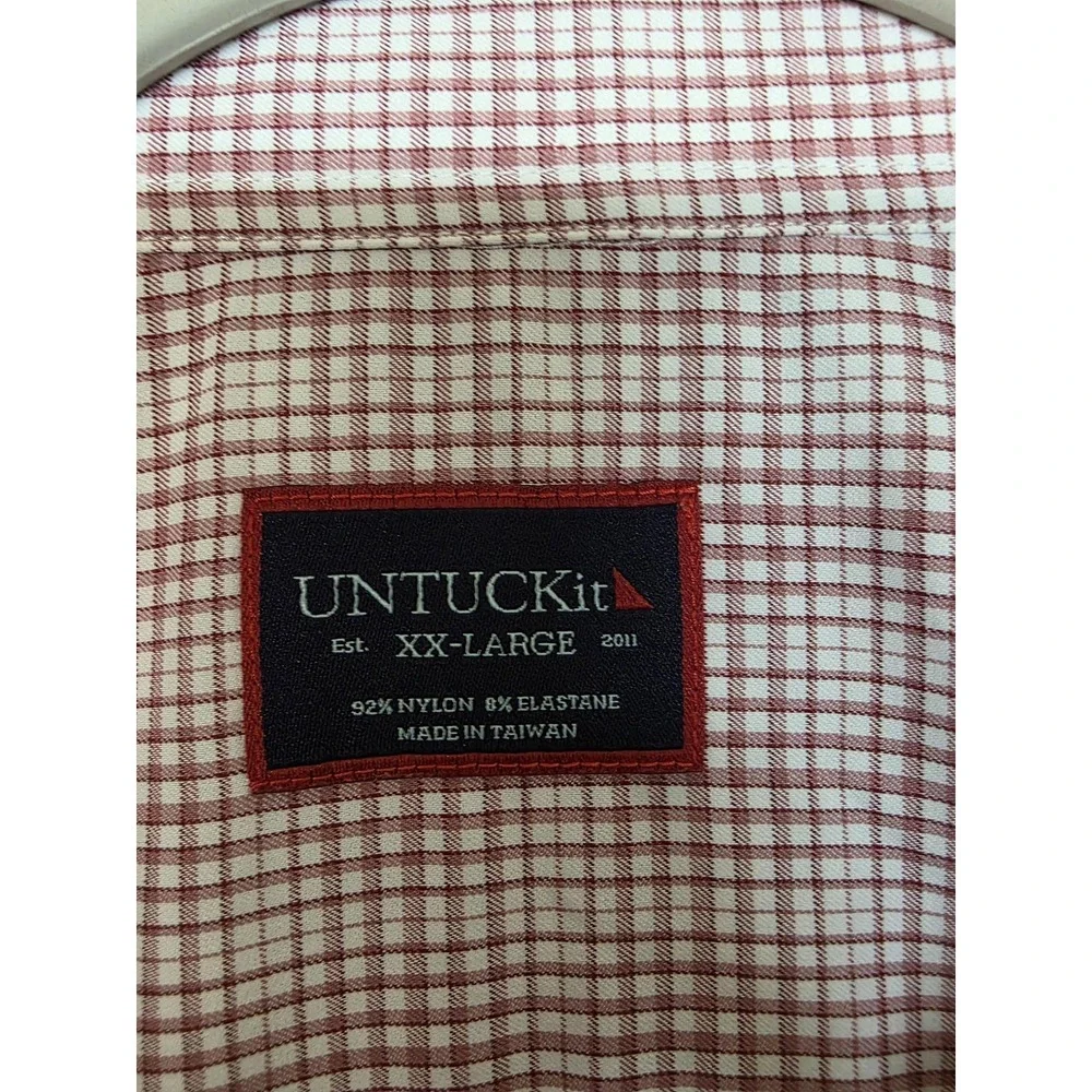 UNTUCKit Shirt Mens Beckman 2XL‎ Red Check Long Sleeve Button Stretch Beckman